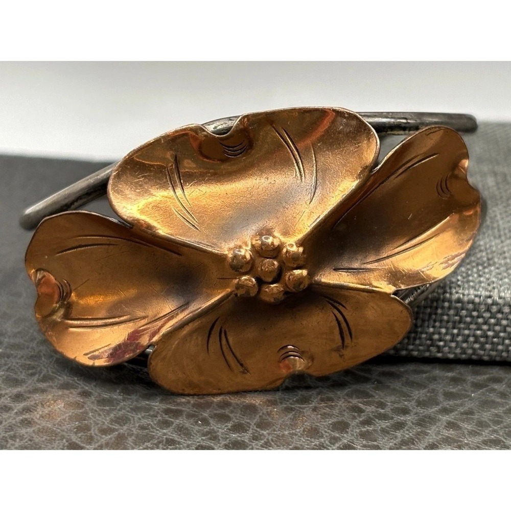 VTG NYE Sterling Silver Copper Dogwood Flower Blossom Cuff Bracelet Mixed Metal - Picture 5 of 12
